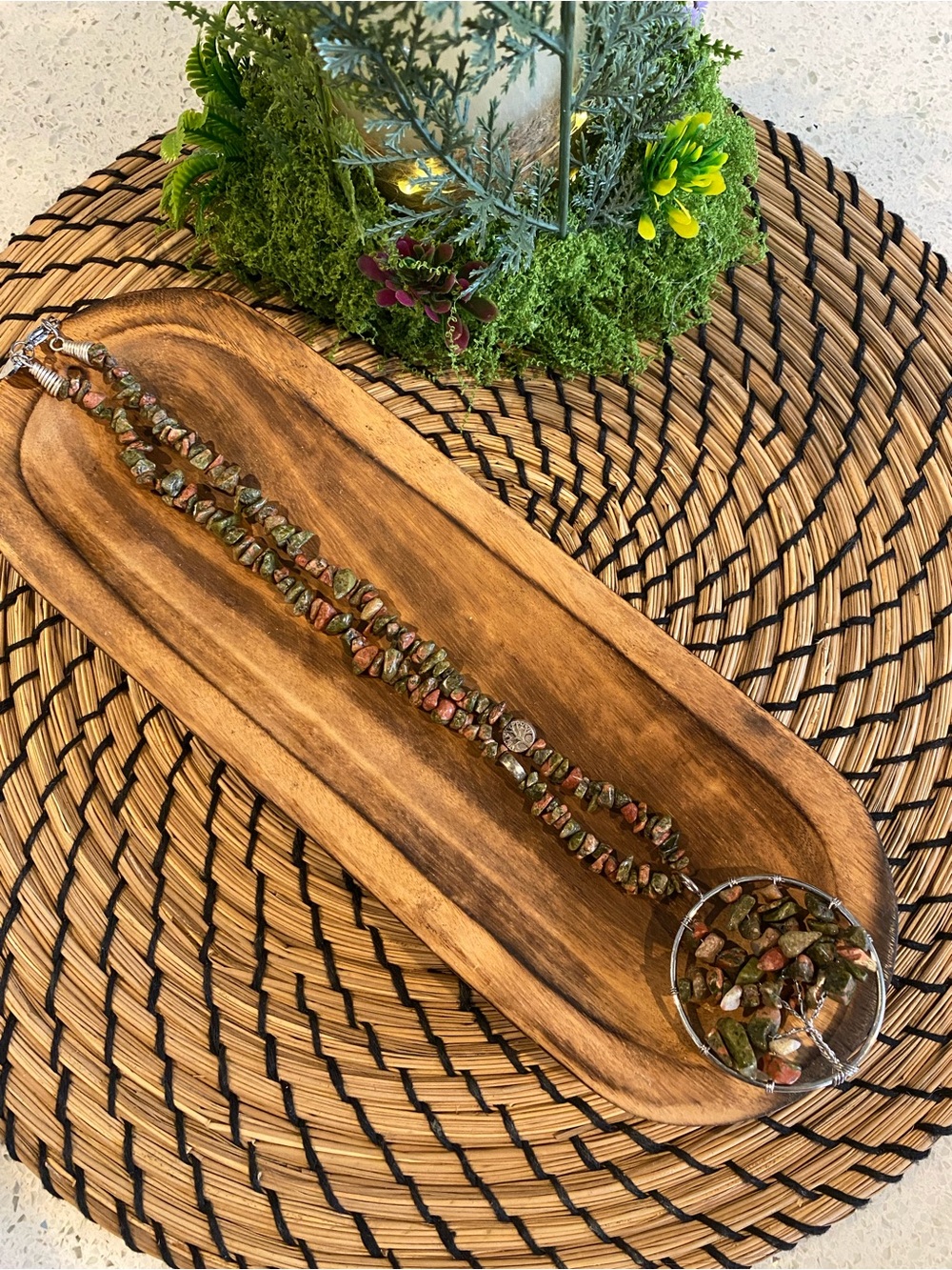 Handmade Unakite Chip Necklace in Green n Brown - Natural healing Stone Unisex